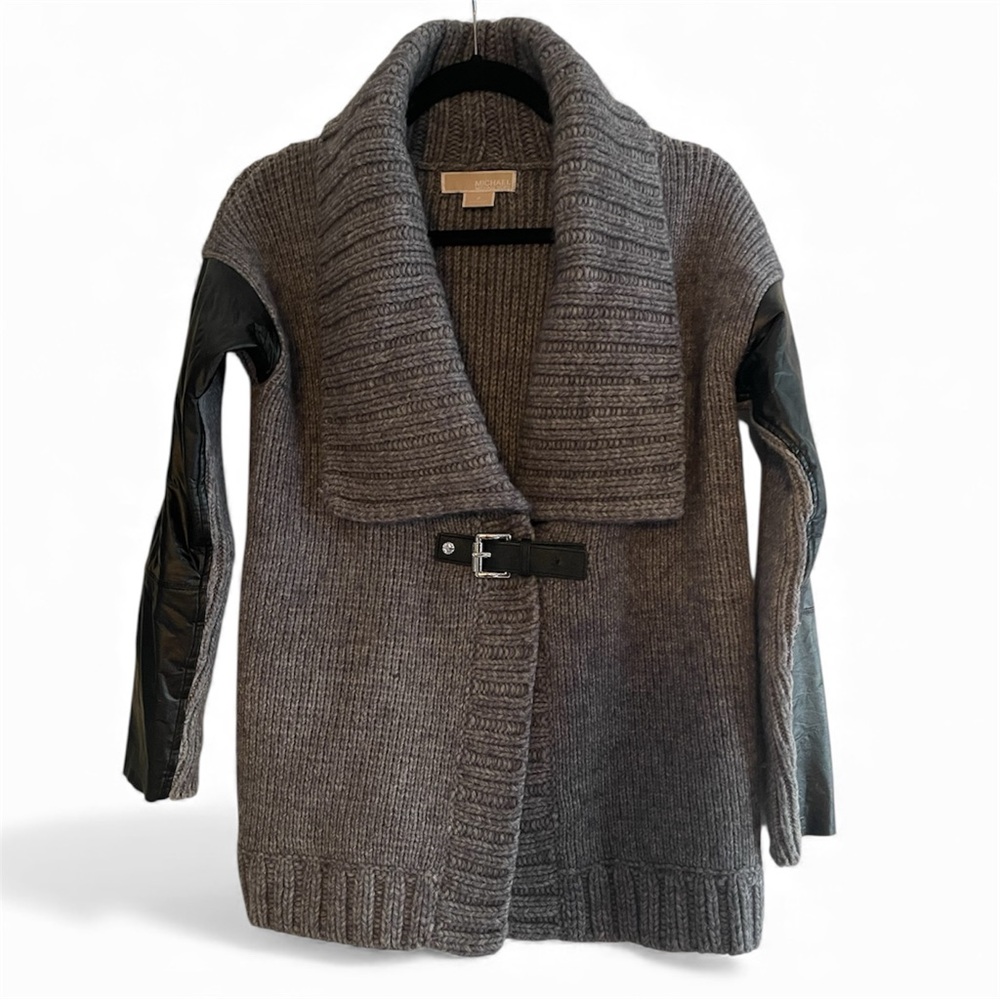 Michael Kors Alpaca & Vegan Leather Small/Petite Knit Cardigan